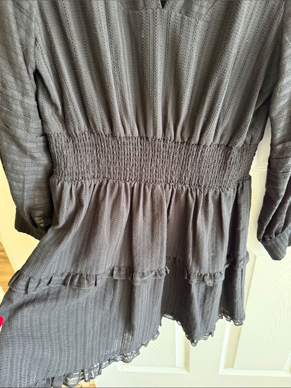 Women’s Black Smocked Waist Long Sleeve Dress - Picture 4 of 10
